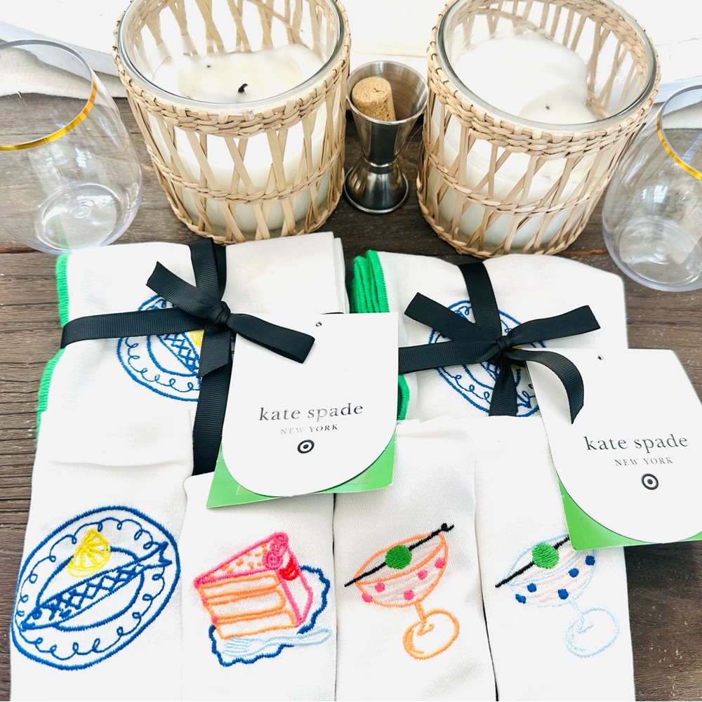 NWT Kate Spade NY Fun Embroidered Cocktail Cloth Napkins - 12 count